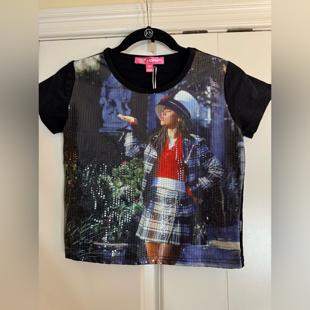 Dolls Kill x Clueless Dionne Sequin Crop Top Tee Graphic Shirt XXS‎ NWT